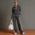 Sporty Retro High Neck Mock Neck Waist-Tie Patchwork Hoodie + Pants Set
