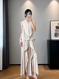 Sleeveless Pleated Asymmetric Drapey Wide Leg Pants + Top Set