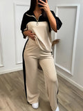 Spring-Summer Sporty Casual Wide Leg Pants 2-Piece Set