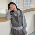 Girls' Preppy Knit Vest & JK Pleated Skirt - 3-Piece Set