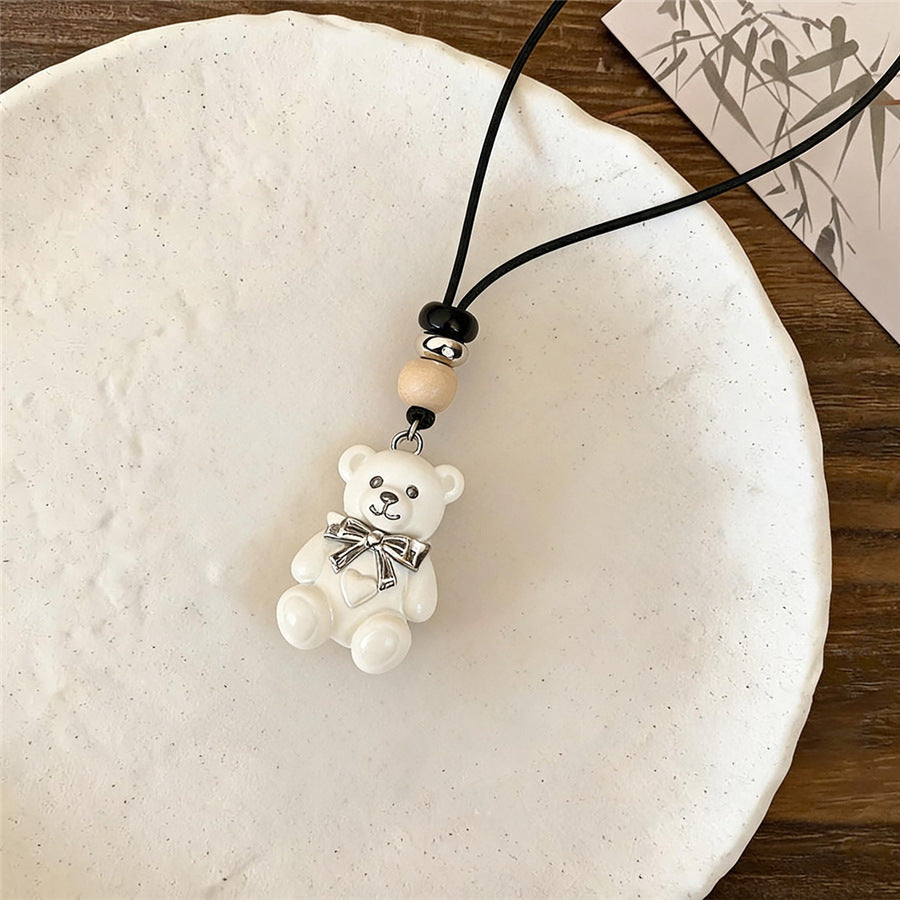 Cute Teddy Bear and Bow Pendant Necklace - view 6