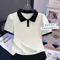 Plus Size Structured Shoulder T-Shirt - Doll Collar Faux Two-Piece Top Women