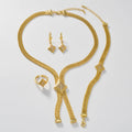 Africa Hot Sale Overseas 18K Gold Plated Quilted Shape Rhinestone Necklace Bracelet Set Earrings Ring Wedding Women Jewelry Set