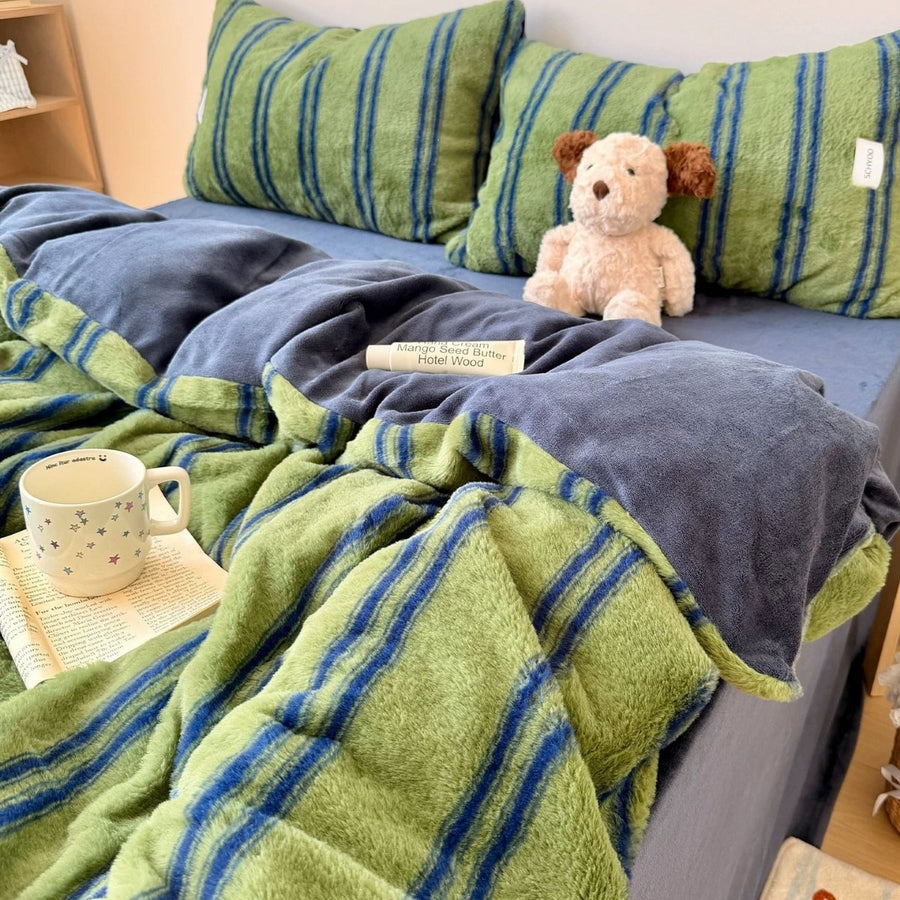 Prague Red Brown Stripe Milk Fleece 4-Piece Bedding Set - view 4
