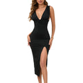 Deep V-Neck Backless Slit Dress - Sexy Slim Fit Summer Evening Gown Women