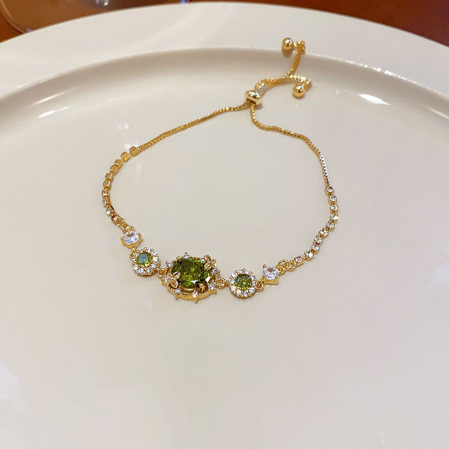 14K Gold-Plated Oval Rhinestone Adjustable Bracelet - view 6