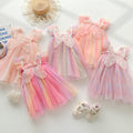amazon rainbow wings mesh girls dress 2026 summer style flying sleeve baby princess dress puff skirt