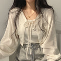 Women's Korean Chic Lantern Sleeve Short Cardigan