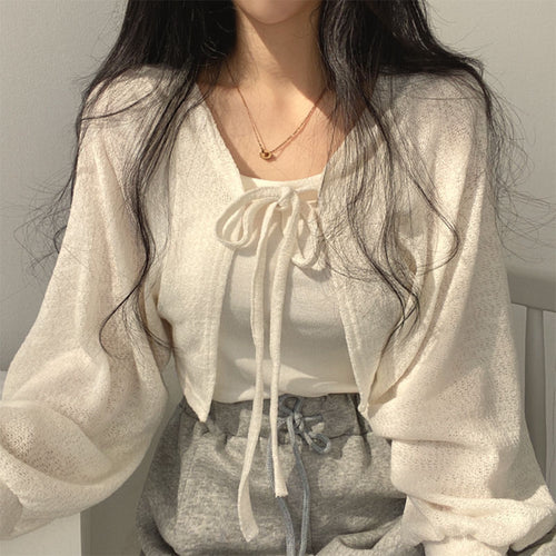 Women's Korean Chic Lantern Sleeve Short Cardigan