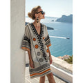 Bohemian Print V-Neck Loose Beach Dress, Summer Sun Protection