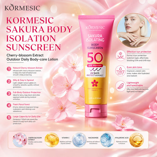 KORMESIC全英文樱花隔离身体防晒乳Sunscreen清爽跨境外贸批发