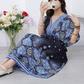 Women's Chinese French Short Sleeve V-Neck Printed Dress + Skirt 2026 - 1-1#