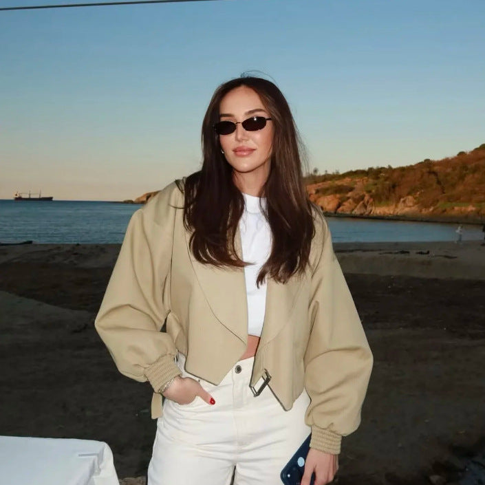 Lapel Collar Cropped Jacket