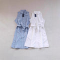 RL Pony Embroidered Sleeveless White Cotton Shirt Dress