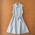 Sleeveless Collared Shirt Dress with Pony Embroidery, Fitted Mid-Length