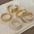 Vintage Imitation Pearl Multi-Layer Bangle Light Luxury Retro Elegant Bracelet Niche Unique Design Detail Hand Jewelry