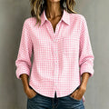 Spring-Summer Casual Long Sleeve Lapel Collar Plaid Loose Shirt