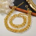 EU/US Import Accessory Gold Band Shape Pair Band Necklace Bracelet Set 2-Button Chunky Chain Stripe Fashionable Trendsetter Necklace