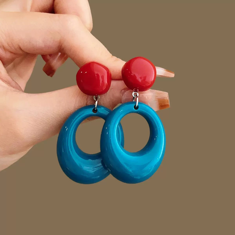 Vintage Color-Block Round Stud Earrings - view 2