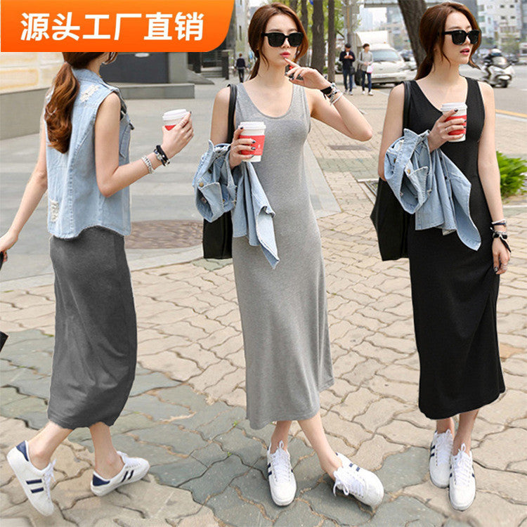 Modal Sleeveless Fitted Camisole Long Dress, Factory Direct