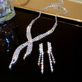 Banquet Luxury ~ Full Diamond Geometric Teardrop Stud Earring Necklace Set Women Exquisite Clavicle Chain Light Luxury Premium Necklace