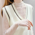 Women's Sheer Mesh High Neck White Lace Top