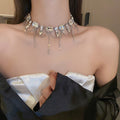 Midnight Blue Notes Color Gem Draped Teardrop Necklace Light Luxury Niche Clavicle Chain Evening Wedding Luxury Jewelry Set Women