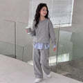 Girls' Faux Layered Plaid Hoodie & Wide-Leg Pants Set