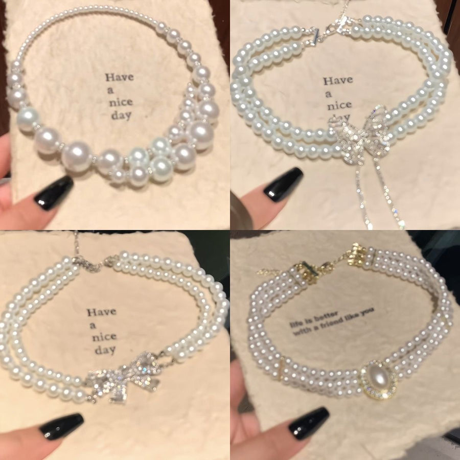 French Multi-Layer Pearl Necklace - view 3