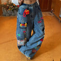 Fall Designer Embroidered Loose Wide Leg Pants