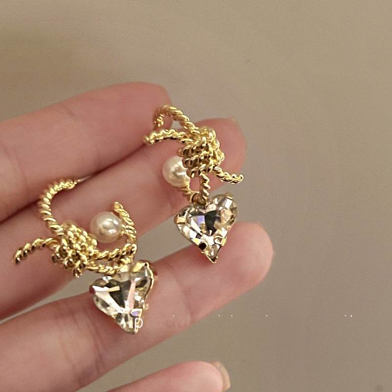 Vintage Twisted C-Shaped Pearl Stud Earrings - view 3