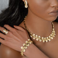 EU/US Import Dubai 18K Gold New Leaves Crystal Light Luxury Necklace Bracelet Set Earrings Ring Fashionable Set