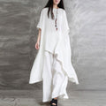 Korean Sporty Plus Size Linen Cotton Short Sleeve Crew Neck Top 2-Piece Set