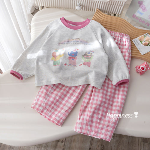 Girls' Contrast Hoodie and Plaid Pants 2-Piece Set
