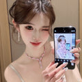 Korean Style ins Rhinestone Fan Shape Teardrop Stud Earring Necklace Set Niche Design Detail Clavicle Chain Personality Elegant Trendy Necklace