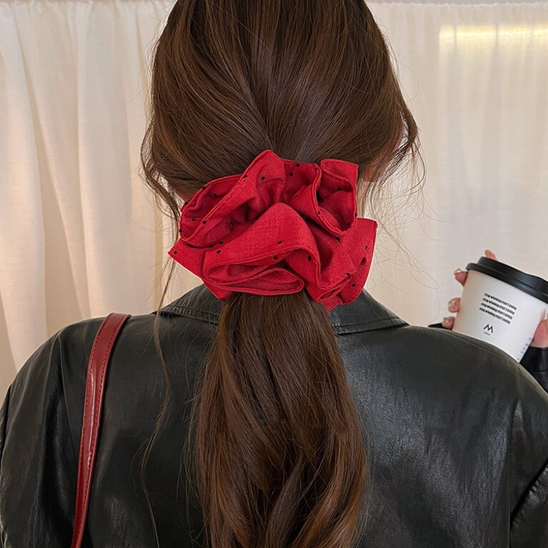 Korean Satin Polka Dot Scrunchie - view 2