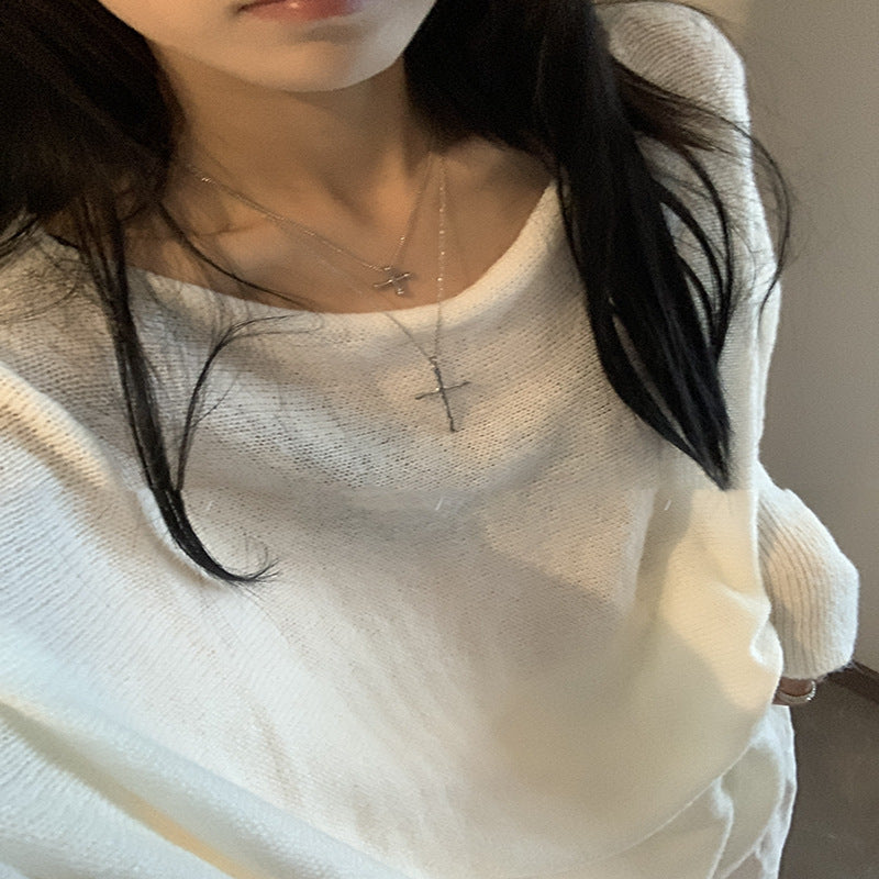 Silver-Tone Metal Cross Layered Necklace - view 3
