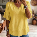 Summer Casual Short Sleeve V-Neck Loose Frayed Shirt