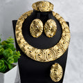 Dubai Statement Gold Trim Auspicious Cloud Texture Chinese Style Ancient Craft Round Necklace Bracelet Set Earrings Ring Light Luxury Bead Gem