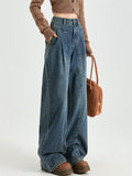 Fall Retro High Waist Loose Straight Leg Wide Leg Pants + Pants