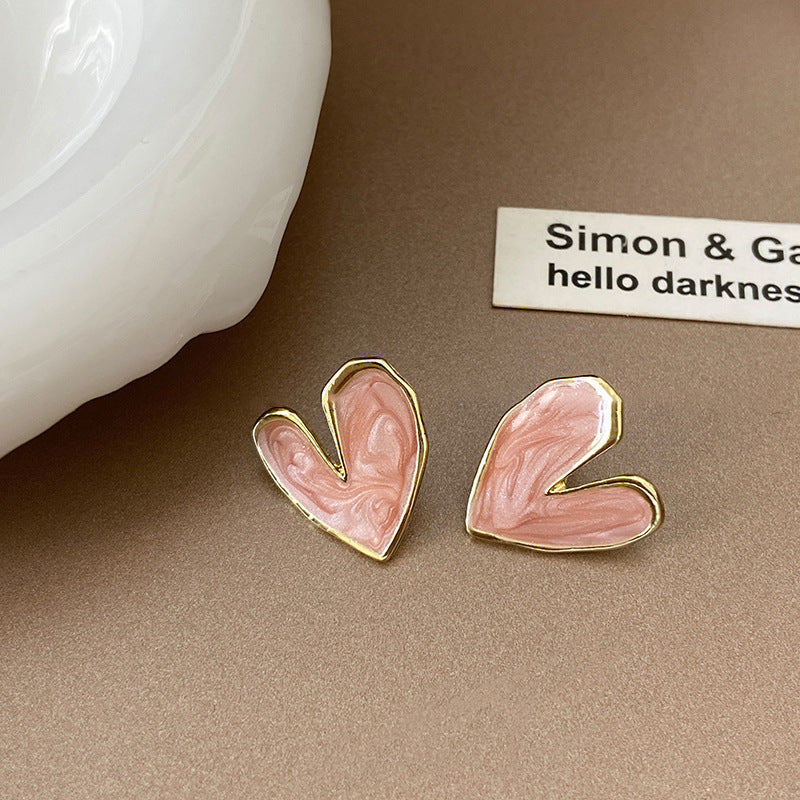 Pink Enamel Heart Huggie Hoop Earrings - view 11