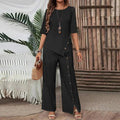 Casual Fashion Asymmetric Loose Hem Shirt + Pants 2-Piece Set
