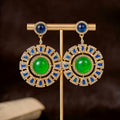 Neo-Chinese Full Diamond Retro Round Dial Drop Vintage Geometric Earrings Light Luxury Personality Elegant Feel Stud