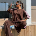 2026 New Street Style Casual Set, Loose Short Sleeve Tee + Side-Stripe Wide Leg Pants
