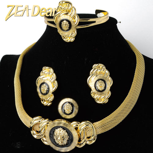Overseas Dubai 18K Gold Bride Knot Wedding Necklace Earrings Set Ring Bracelet Set Africa Women Banquet Jewelry Set
