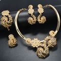 Cross-Border Style Middle East Jewelry Gold Silver Color Necklace Bracelet Set Earrings Ring Set Gold Plated Premium Bride Accessory
