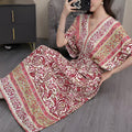 Women's Chinese French Short Sleeve V-Neck Printed Dress + Skirt 2026 - 1-1#
