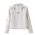 Women's Fashion Minimal Wool Stand Collar Printed Fitted Jacket 2026 - Off White