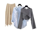 Fall-Winter Fashion Slimming Plus Size Knit Wool Wide Leg Pants + Sweater + Shirt 3-Piece Set