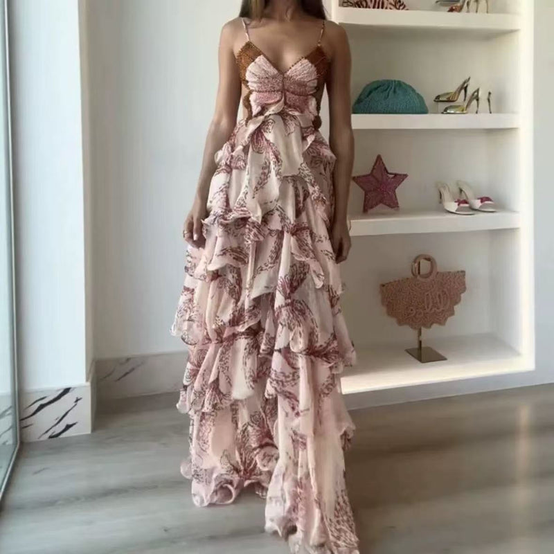 Multi-Layer Ruffle Butterfly Maxi Dress - Fashion Long Dress for Summer Women